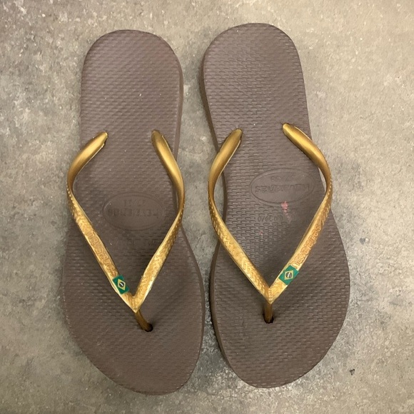 Havaianas classic Brown and Gold Flip Flops - Picture 1 of 4
